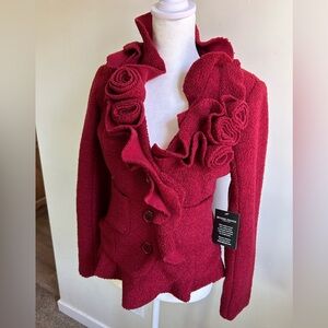 Boston Proper Women’s floral teddy Blazer Jacket Couture Preppy Red size 0 NEW